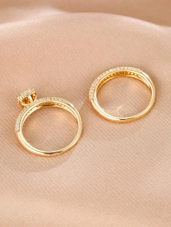 2 peças de anel Dourado ou Prata de decoração de zirconia